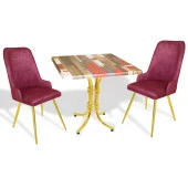 Buket Werzalit Kare-Çırağan Gold 2li Masa Takım - Red Wood Fuşya - 1
