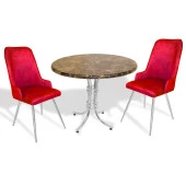 Buket Werzalit Yuvarlak - Çırağan 2li Mutfak Masa Takımı - Karacabey Mermer Bordo - 1