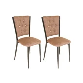 Kapitoneli Sandalye ESB (Kumaş) 2 Adet - Kahve - 1