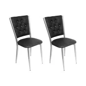 Kapitoneli Sandalye (Deri) (2 Adet) - Siyah - 1