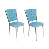 Kapitoneli Sandalye (Deri) (2 Adet) - Turkuaz - 1