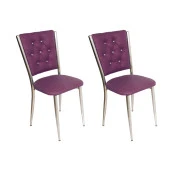 Kapitoneli Sandalye (Deri) (2 Adet) - Mor - 1