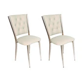 Kapitoneli Sandalye (Deri) (2 Adet) - Krem - 1