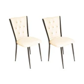 Kapitoneli Sandalye (Deri)(2 adet) - Krem - 1