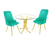 Buket Yuvarlak Gold Cam - Çırağan Gold 2li Mutfak Masa Takımı - Turkuaz - 1