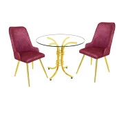 Buket Yuvarlak Gold Cam - Çırağan Gold 2li Mutfak Masa Takımı - Fuşya - 1