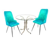 Buket Yuvarlak Cam - Çırağan 2li Mutfak Masa Takımı - Turkuaz - 1
