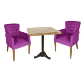Çipa Laminat Kare - Kapitoneli Berjer 2li Mutfak Masa Takımı - Mor - 1