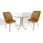 Buket Yuvarlak Cam - Nilüfer 2li Mutfak Masa Takımı - Kahve - 1