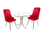 Buket Yuvarlak Cam - Çırağan 2li Mutfak Masa Takımı - Bordo - 1