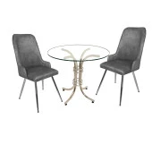 Buket Yuvarlak Cam - Çırağan 2li Mutfak Masa Takımı - Füme - 1