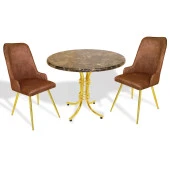 Buket Werzalit Yuvarlak-Çırağan Gold 2li Masa Takımı - Brownie Mermer - 1