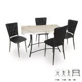 Moden Katlanır Werzalit-Kapitoneli Mutfak Masa Takımı - Bıanco Carrara Siyah - 1