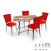 Moden Katlanır Werzalit-Kapitoneli Mutfak Masa Takımı - Red Wood Kırmızı - 1