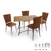 Moden Katlanır Werzalit-Kapitoneli Mutfak Masa Takımı -  Indiana Wood Kahve - 1