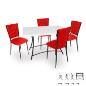 Moden Katlanır Werzalit-Kapitoneli Mutfak Masa Takımı - Kırmızı - 1