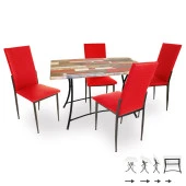 Modern Katlanır Werzalit-Gözde Mutfak Masa Takımı - Red Wood Kırmızı - 1