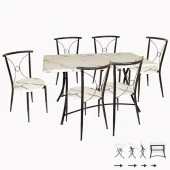 Modern Katlanır Werzalit-Tiffany Mutfak Masa Takımı 6 Kişilik - Bıanco Carrara - 1