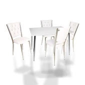 Manolya Kapitoneli Mutfak Masa Takımı (Deri) - Beyaz - 1