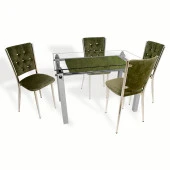 Kapitoneli Cam Mutfak Masa Takımı (Kumaş) - Yeşil - 1