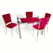 Kapitoneli Cam Mutfak Masa Takımı (Kumaş) - Kırmızı - 1