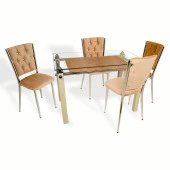 Kapitoneli Cam Mutfak Masa Takımı (Kumaş) - Kapiçino - 1