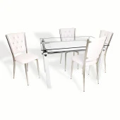 Kapitoneli Cam Mutfak Masa Takımı (Deri) - Beyaz - 1