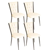 Kapitoneli Sandalye ESB (Deri) (4 Adet) - Krem - 1