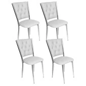 Kapitoneli Sandalye (Deri) (4 Adet) - Beyaz - 1