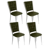 Kapitoneli Sandalye (Deri) (4 Adet) - Kahve - 1