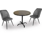 Indigo Werzalit Yuvarlak - Nilüfer 2li Masa Takımı (90 cm çap) - Royal Mermer Füme - 1