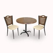 Indigo Werzalit Yuvarlak - Merdiven Tip 2li Masa Takımı (70 cm çap) - Krem Antik Dark - 1