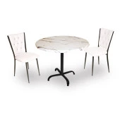 Indigo Werzalit Yuvarlak - Kapitoneli 2li Masa Takımı (70 cm çap) - Bıanco Carrara Beyaz - 1