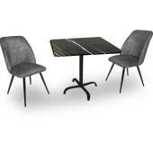 Indigo Werzalit Kare - Nilüfer 2li Masa Takımı (70X70) - Royal Mermer Füme - 1