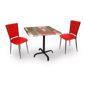 Indigo Werzalit Kare - Kapitoneli 2li Masa Takımı (70X70) - Red Wood Kırmızı - 1