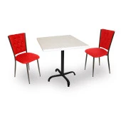 Indigo Werzalit Kare - Kapitoneli 2li Masa Takımı (60X60) - Kırmızı - 1