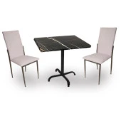 Indigo Werzalit Kare - Gözde 2li Masa Takımı (80X80) - Royal Mermer Beyaz - 1