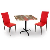 Indigo Werzalit Kare - Gözde 2li Masa Takımı (70X70) - Red Wood Kırmızı - 1