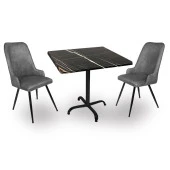 Indigo Werzalit Kare - Çırağan 2li Masa Takımı (70x70) - Royal Mermer Füme - 1