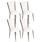 Kapitoneli Sandalye ESB (Deri) (4 Adet) - Beyaz - 1