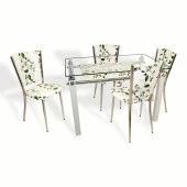 Kapitoneli Cam Mutfak Masa Takımı (Deri) - Yeşil Çiçek - 1