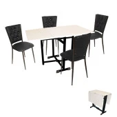 Kanatlı Katlanır - Kapitoneli Mutfak Masa Takımı (Deri) - Siyah - 1