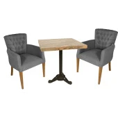 Çipa Laminat Kare - Kapitoneli Berjer Fiskos Seti - Füme - 1