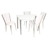 Akasya Kapitoneli Mutfak Masa Takımı (Deri) - Beyaz - 1