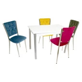 Akasya Kapitoneli Mutfak Masa Takımı (Kumaş) - Gökkuşağı - 1