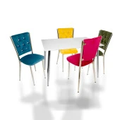 Manolya Kapitoneli Mutfak Masa Takımı (Kumaş) - Gökkuşağı - 1