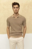 Çizgili Polo Yaka T-Shirt Taş - 1