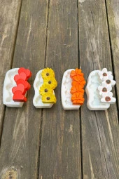 Çiçek ve Kalp Şekilli Sütun Dörtlü Silikon Set Mum Kalıpları - 1