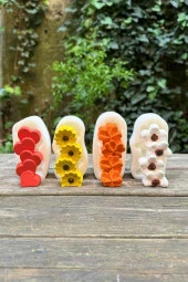 Çiçek ve Kalp Şekilli Sütun Dörtlü Silikon Set Mum Kalıpları - 4