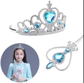 Karlar Ülkesi Elsa Mavi Kalpli Taç ve Mavi Asa Seti Çocuk Boy - 1